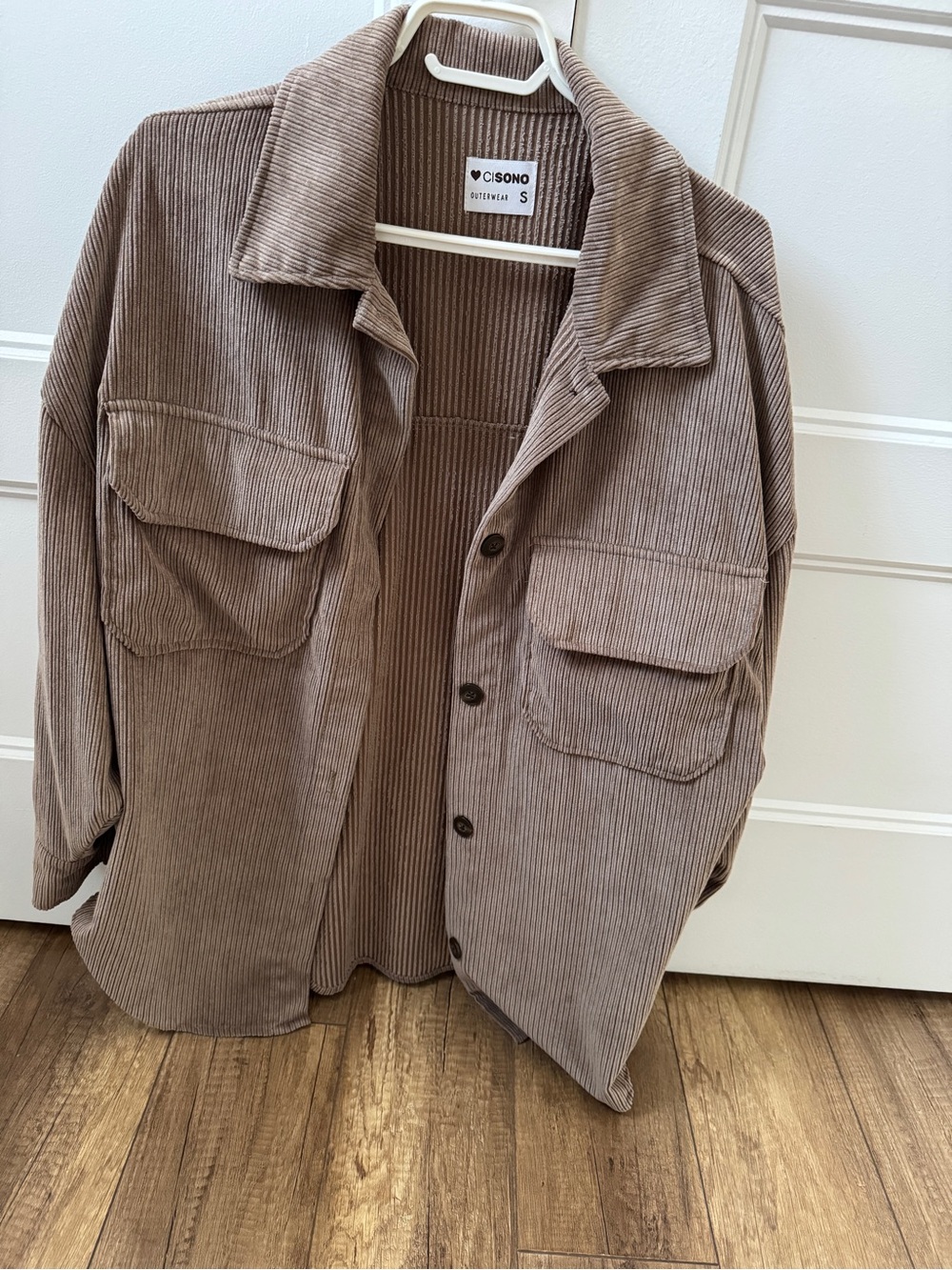 Ciso Taupe Corduroy Jacket with Chest Pockets Over Size